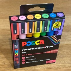 Uni Posca Paint Markers Pen Permanent Fine Tip Glitter Colours PC-3M Set of 7