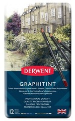 Derwent Graphitint 12 Tin Set of Tinted Graphite Water Soluble Colour Pencils