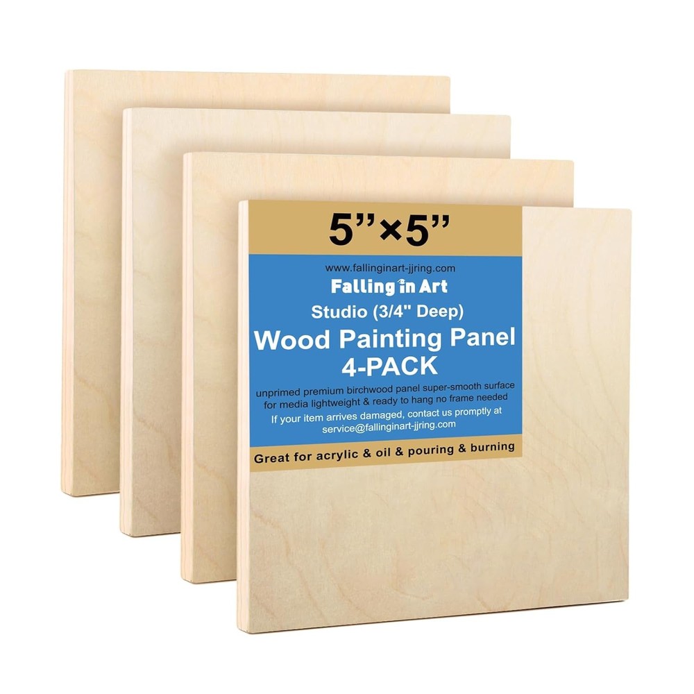 Falling in Art Unfinished Birch Wood Panels Kit for Painting, Wooden Canvas 4 Pa
