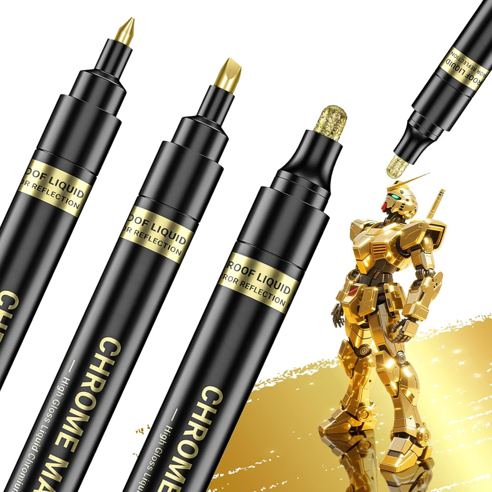 3Pcs Gold Liquid Mirror Chrome Markers, Permanent Reflective Metallic Gold Paint