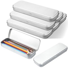 Pcs Tin Pencil Case Metal Pencil Case Empty Hinged Stainless Steel Box 6