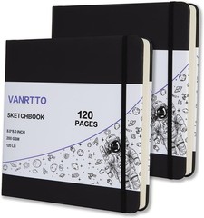 Hardcover Square Sketch Book, 120lb/200GSM Sketchbook 8*8 INCH 2 PACK, Black