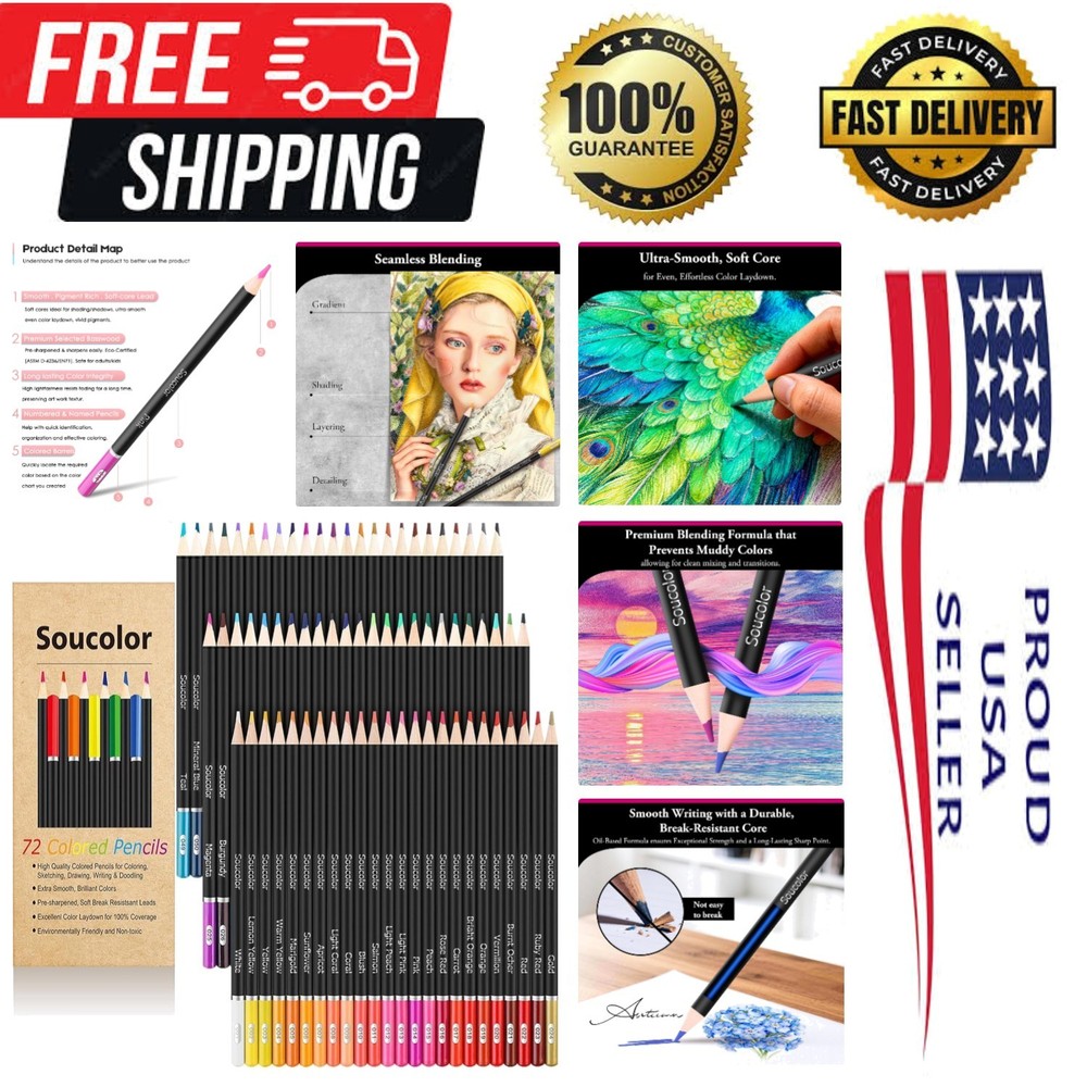 Artistic 72-Color Soft Core Colored Pencils with Storage Case—Perfect Gift