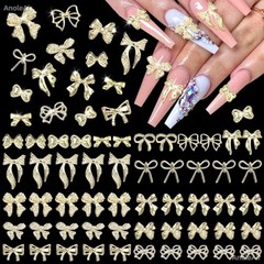 180 Pcs Gold Bow Nail Charms, 3D Alloy Bow Bowkont Nail Art Charms, Golden-S1