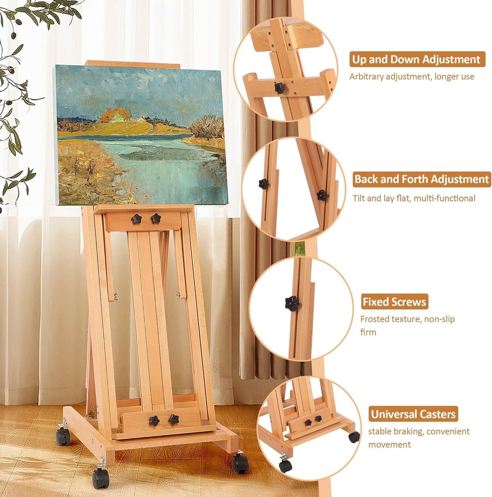 Painters Studio Painting Easel Adjustable up to 87″ Drawing Stand Hold w/4 wheel