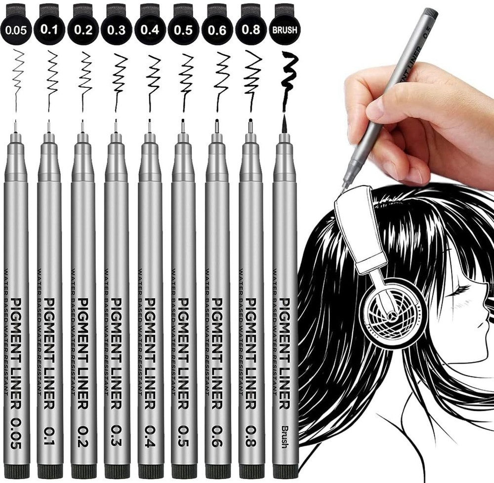 Precision Micro-Line Pens Set of 9 Black Micron Fineliner Ink Pens Waterproof…