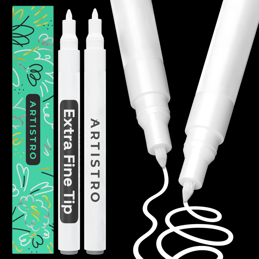 2 White Acrylic Paint Pens Extra Fine Tip 0.7mm Markers Rock Glass Wood Ceramic