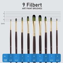 Falling in Art 9 PCS Filbert Brushes Set, Professional Nylon long, Black