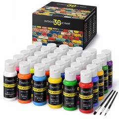 Magicfly Outdoor Acrylic Paint, Set of 30 Colors/Tubes (60 ml, 2 oz.) with St…