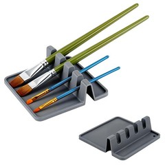2 PCS Silicone Paint Brush Holders Gray Organizer 4 Slots Artist Drying Rest