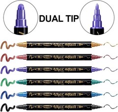 12Colors Metallic Paint Markers Bold and Fine Dual-tip for Rock Wood Ceramic …