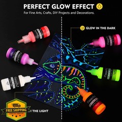 Magicfly Acrylic Glow in The Dark Paint, 10 Bright Colours Liquid Luminous Pa…
