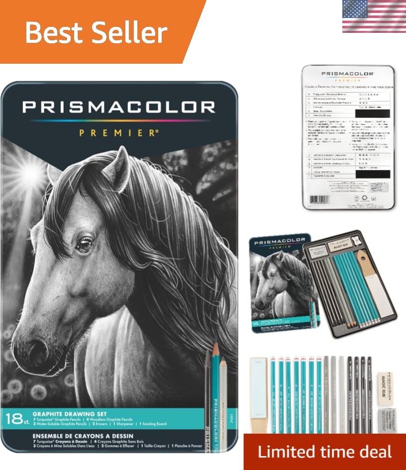 Complete Graphite Drawing Kit with Turquoise Pencils, Erasers & Sharpening Tools