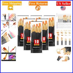 Acrylic & Oil Paint Brush Set, 60 pcs, Nylon Hair, 6 Packs, Black, Multi-Size