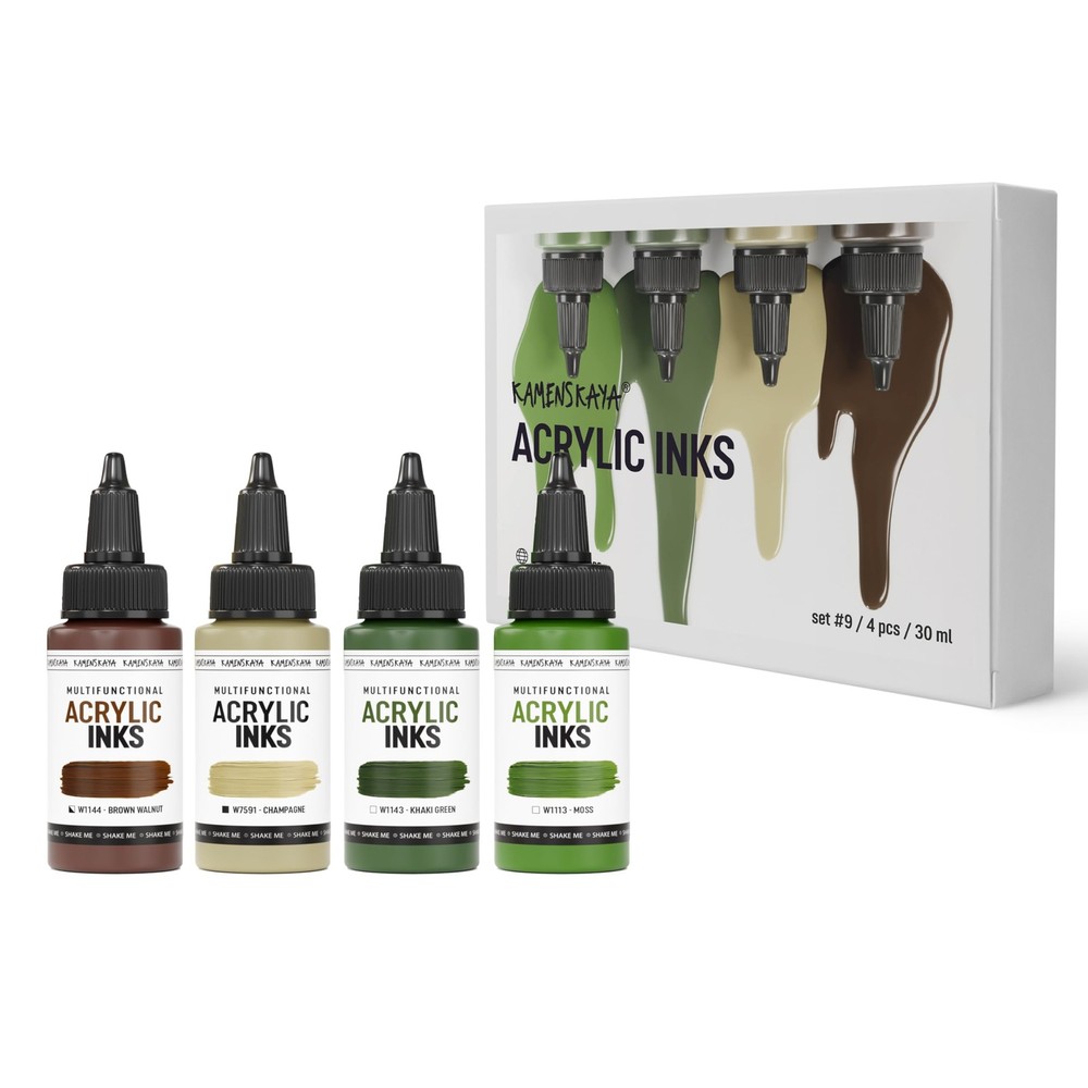 Acrylic Inks For Artists Set Color Combination #9 High Pigment 1 Fl Oz 4 PCS