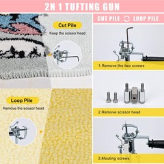 Tufting Gun Kit 2 in 1 Cut Pile Loop Digital Screen zowwfast Pink Starter Carpet
