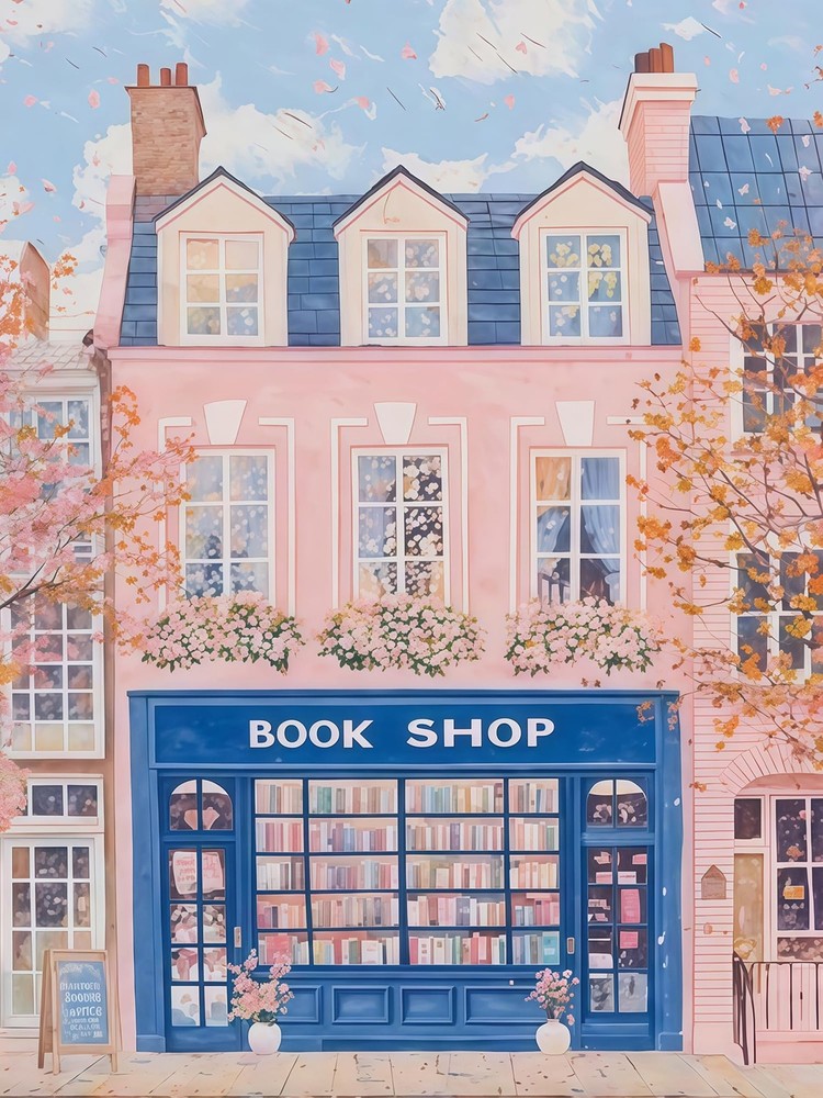 Pink Bookstore 5D Diamond Art Kits for Adults, Diamond Painting Sets for Adults