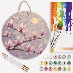 Cherry Blossom Paint by Numbers Kit for Adults on Wood Board – DIY Moonlit Fl…