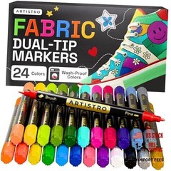 Dual-Tip Fabric Markers – Fabric Decorating Kit – Permanent for 24 Multicolor