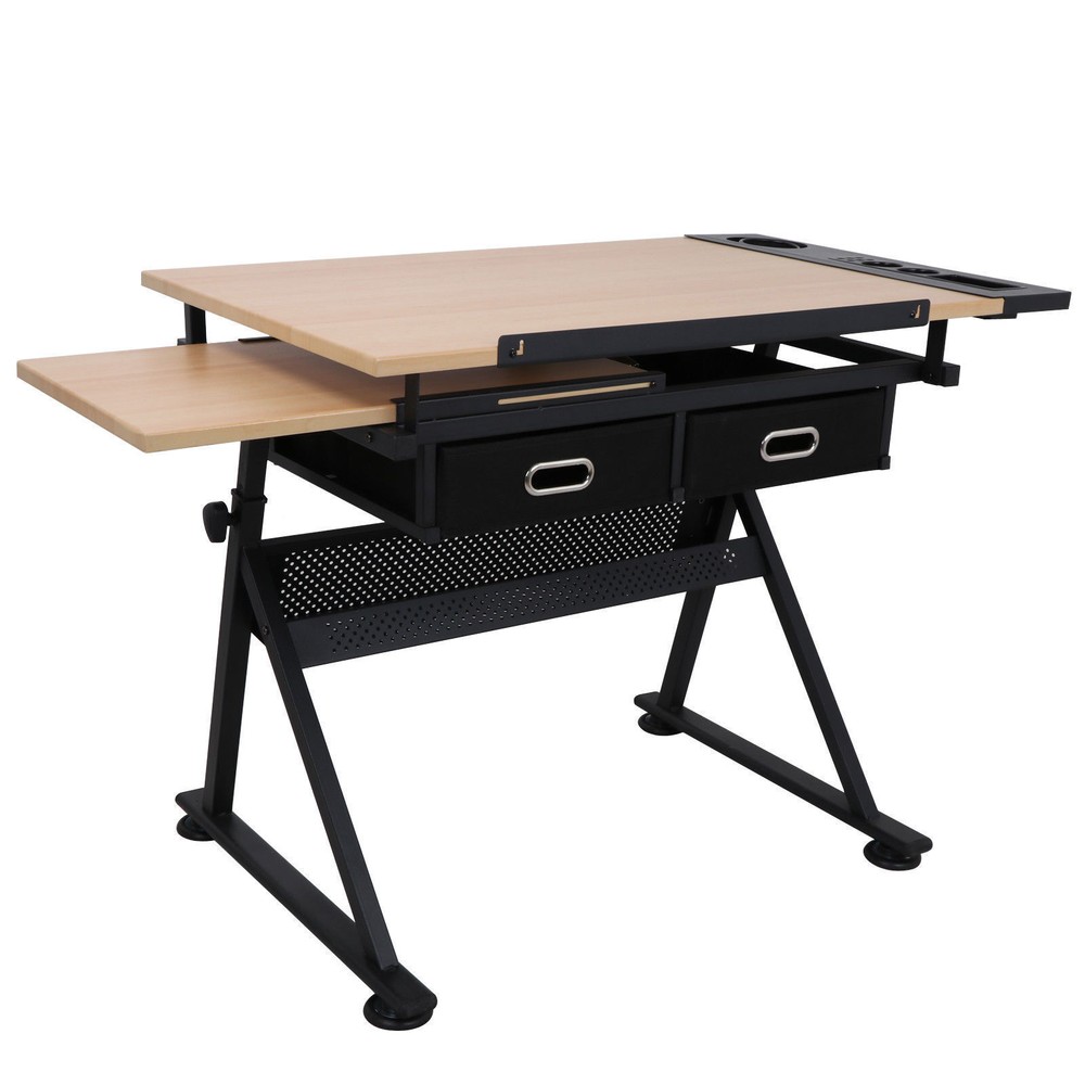 Drafting Drawing Table Tiltable Tabletop Edge Stopper Adjustable Height