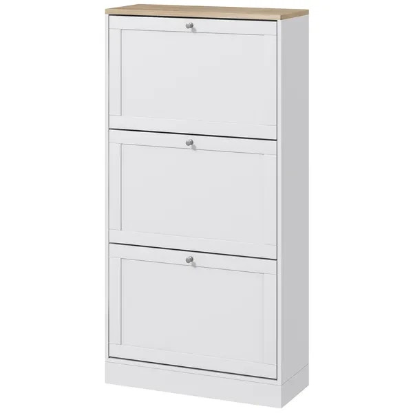 Modern Shoe Storage Cabinet, 3 Flip Drawers, Adjustable Shelves, for 18 Pairs, W