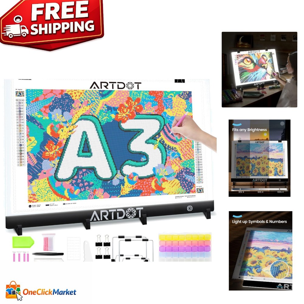 Versatile A3 LED Light Pad for Diamond Art: Includes Clips & Stand, USB Powered