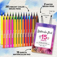 Watercolor Brush Pens for Lettering, Coloring, Calligraphy – Set of 28