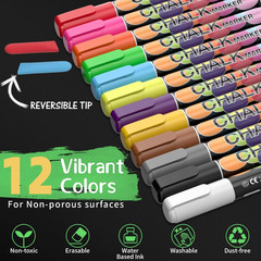 Liquid Erasable Chalk Markers Pens – 12 Colors Washable & Wet Erase Neon Makers