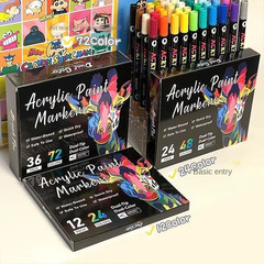 48 Color Acrylic Paint Markers Dual Tip Brush Fine Point Paint Pens Art Set