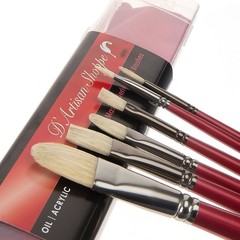 6 PCS Oil Acrylic Paint Brushes Set Natural Hog Hair Bristle Organizer