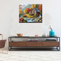 Log Cabin in Autumn Paint by Numbers Mountain 16”x20”(Frameless), House-03