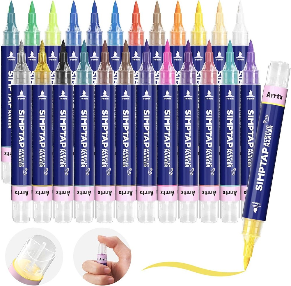 Arrtx Top Valve Action Marker Pen Set of 24 Colors Simptap Acrylic Paint Pens