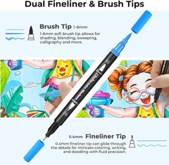 Markers for Adult Coloring Books 60 Colors Dual Tip Brush Fineliner Non-Bleeding