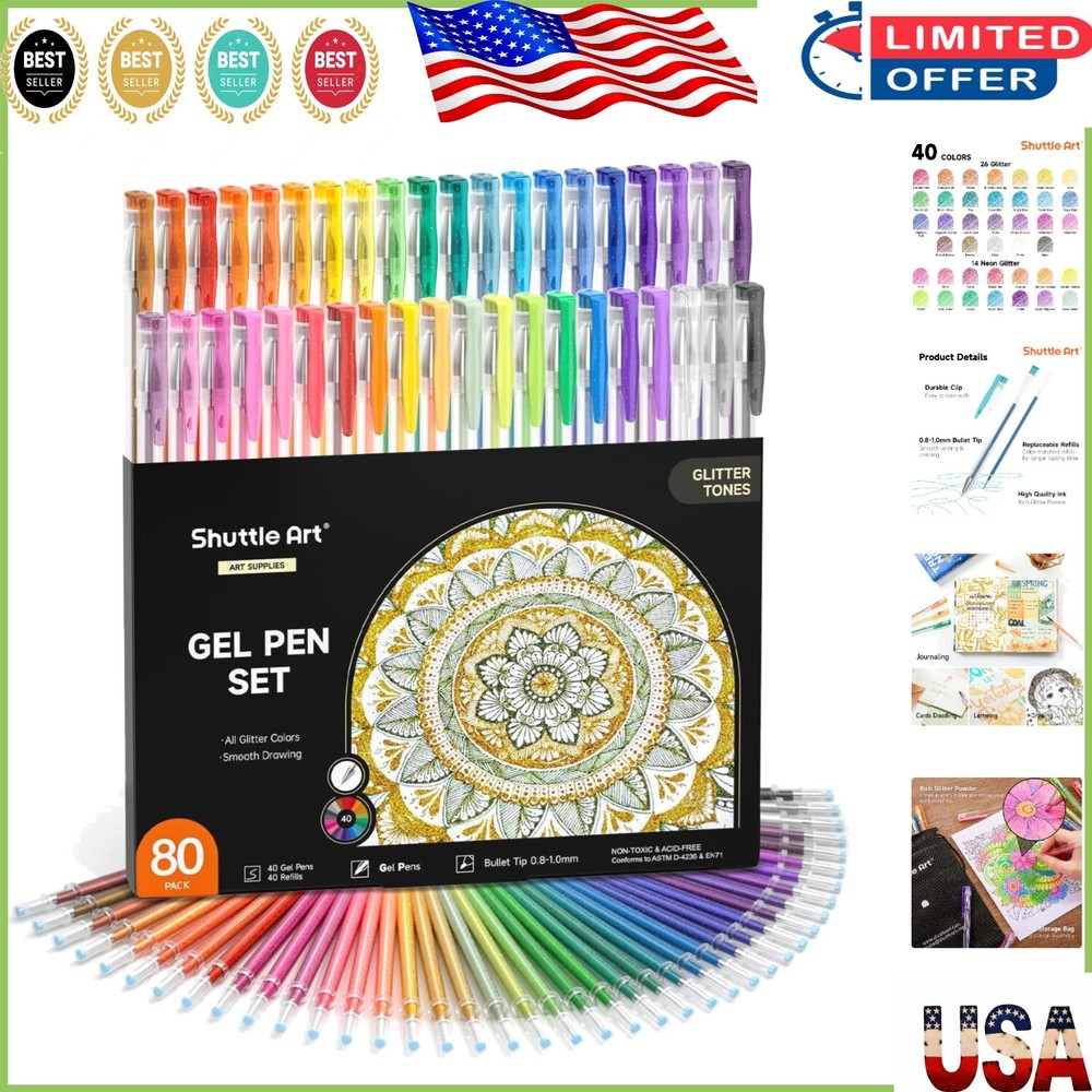 Multicolor Glitter Gel Pen Set – 80 Pack for Adult Coloring, Crafts & Journaling