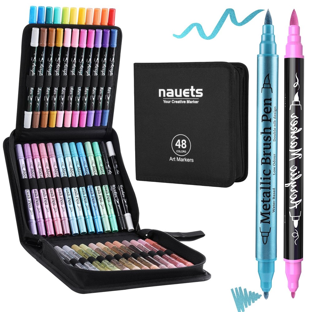Metallic & Acrylic Paint Markers 48 Pack – 24 Colors + Dual Tip Pens for DIY