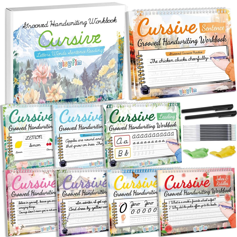 8 Pack Grooved Cursive Handwriting Workbook Learning Grooved Cursive Reusable…
