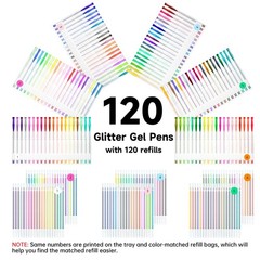 240 Pack Glitter Gel Pens, 120 Colors Glitter Gel Pen Set 120 Refills for Adult
