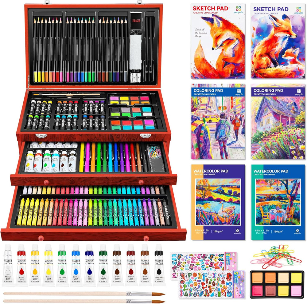 Art Supplies, 269 Piece Deluxe Art Set with 6 Drawing Pads, Watercolor Paints, C