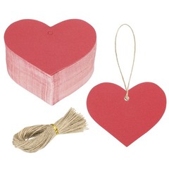 100Pcs Kraft Paper Gift Tags String 2.2 x 2.6 Inch Heart Shape Glittery Red