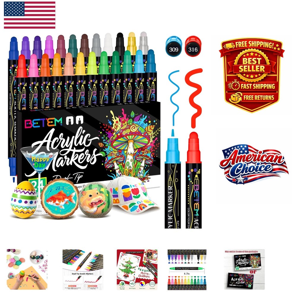 Cotton Nib Acrylic Paint Markers – 24 Bright Colors for Ultimate Crafting Joy