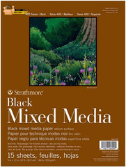 400 Series Mixed Media Paper, Black, Foldover Pad, 9X12 Inches, 15 S