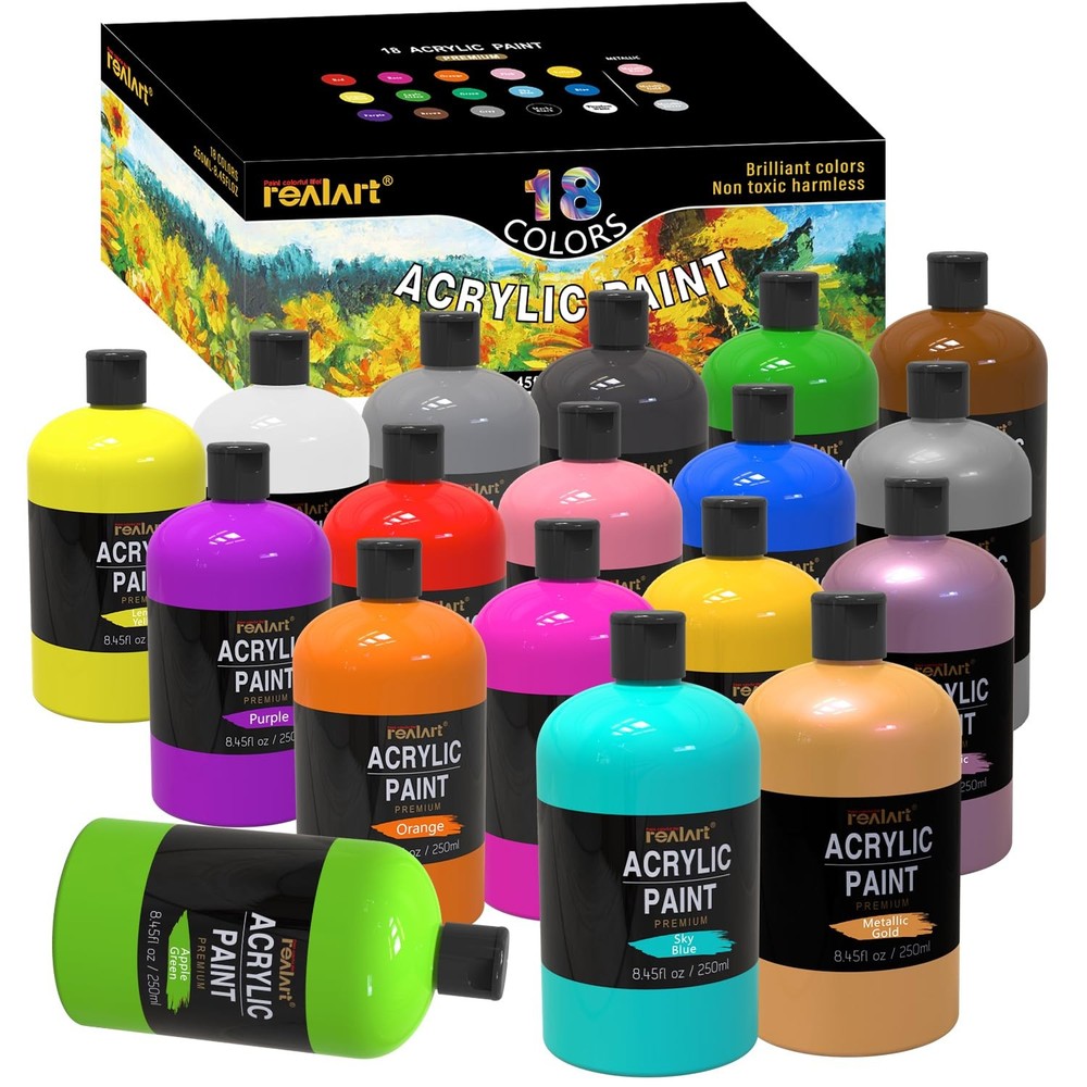 Large Acrylic Paint Set 8.45oz / 250ml Bulk Acrylic Paint Bulk Art Supplies F…