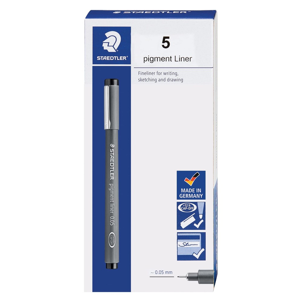 Fineliner Pen 0.05mm Black Box of 5 Staedtler Pigment Liner 308 0059M Drawing