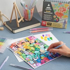 48 Pens Dual Tip Brush Markers Set, Fine, Brush Tips, Water-Based, Coloring