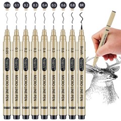 Precision Micro-Line Pens Set of 9 Black Micron Fineliner Ink Pens Waterproof