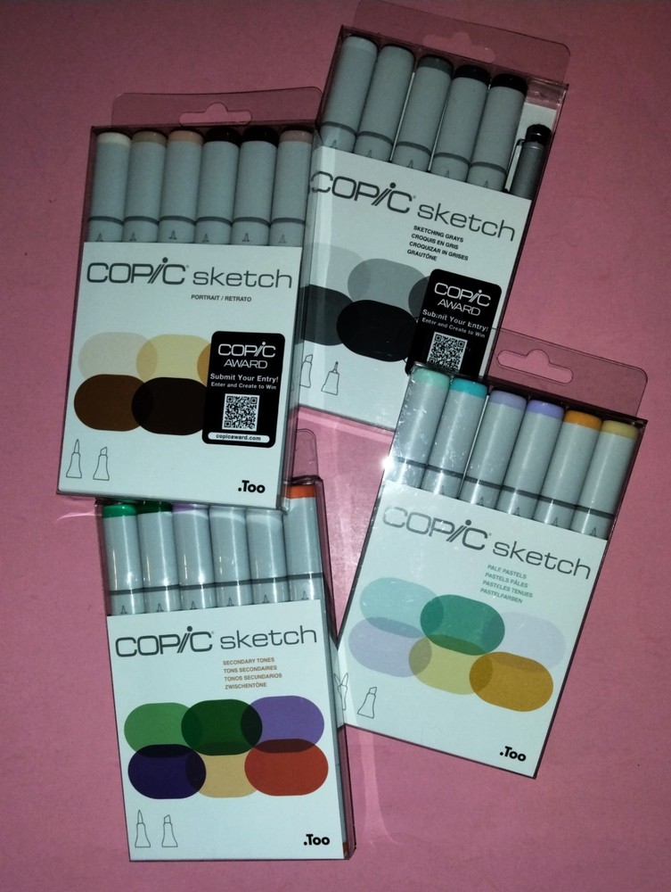 A LOT of (4) COPIC sketch~PORTRAITS, GRAYS, SECONDARY TONES & PASTELS~BID@$39.99