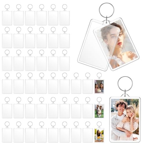 45 Pcs Photo Keychain Blanks Bulk, 2 x 3 Inch Transparent Acrylic Picture