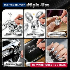 HOTU 3Pcs Chrome Paint Markers,Silver Permanent Mirror Liquid Chrome Paint Pens