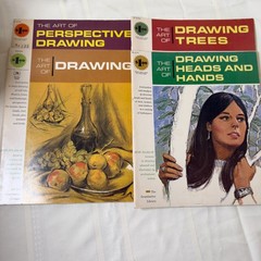 Vtg Lot of 4 Grumbacher Library The Art of Drawing Books Trees Heads Animals Etc