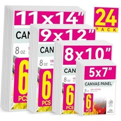 24 Pack Canvases for Painting – 5×7, 8×10, 5″x7″, 8×10″, 9×12″, 11×14″ – White